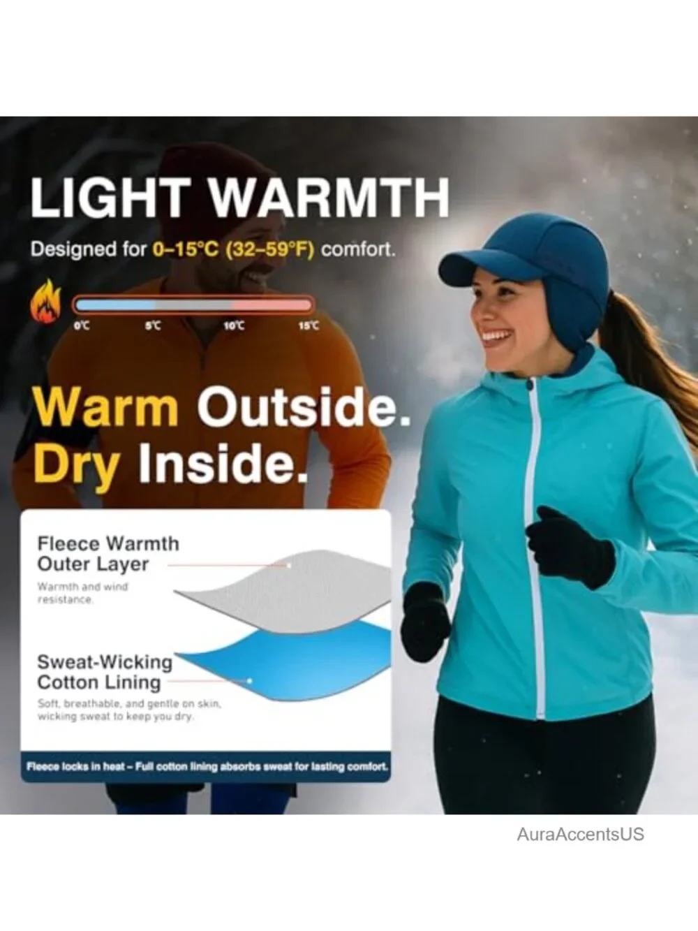 Fleece Ponytail Running Hat with Ear Flaps - Winter Cap for Women